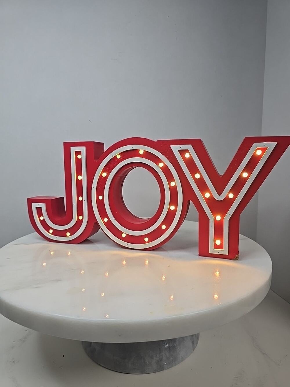 Wooden Light Up "JOY" Christmas Decor Battery Operated 15x7 Inches PLEASE READ
